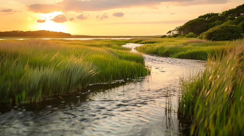 An AI generated picture of a stream passing through a marsh